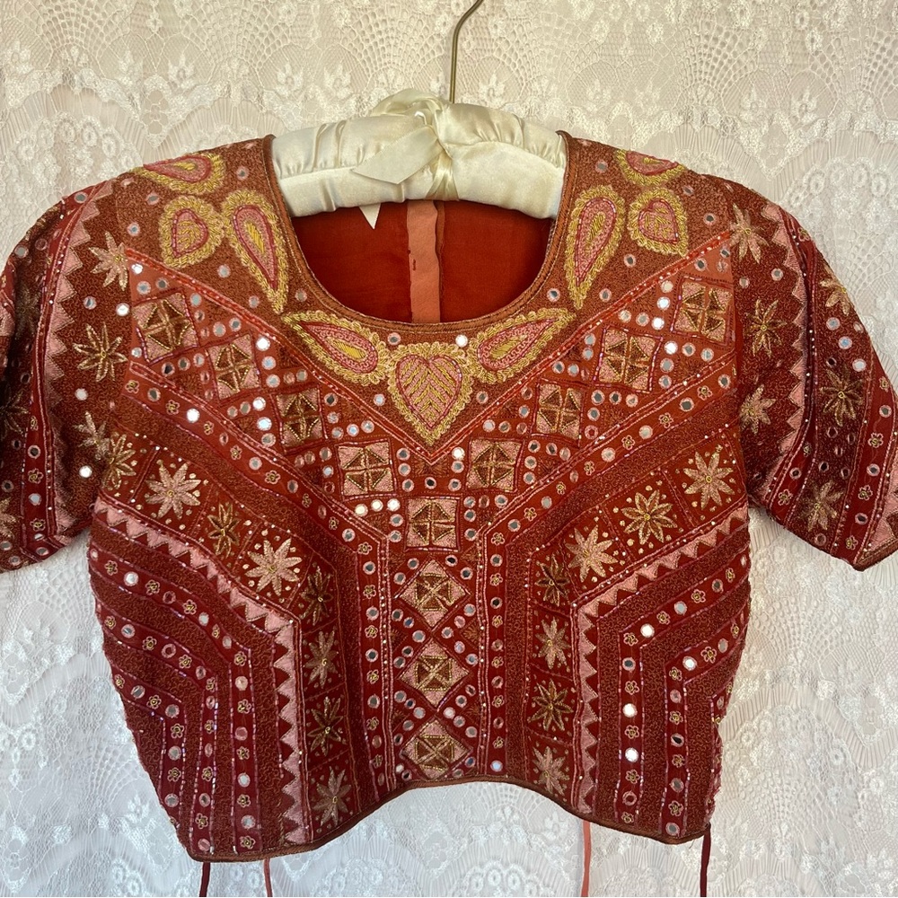 gold thread embroidered beads and sequins blouse for saree size S